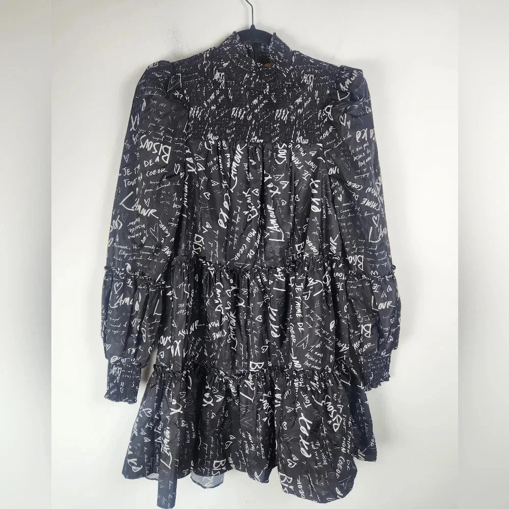 Cinq à Sept Black and White Graphic Mini Dress